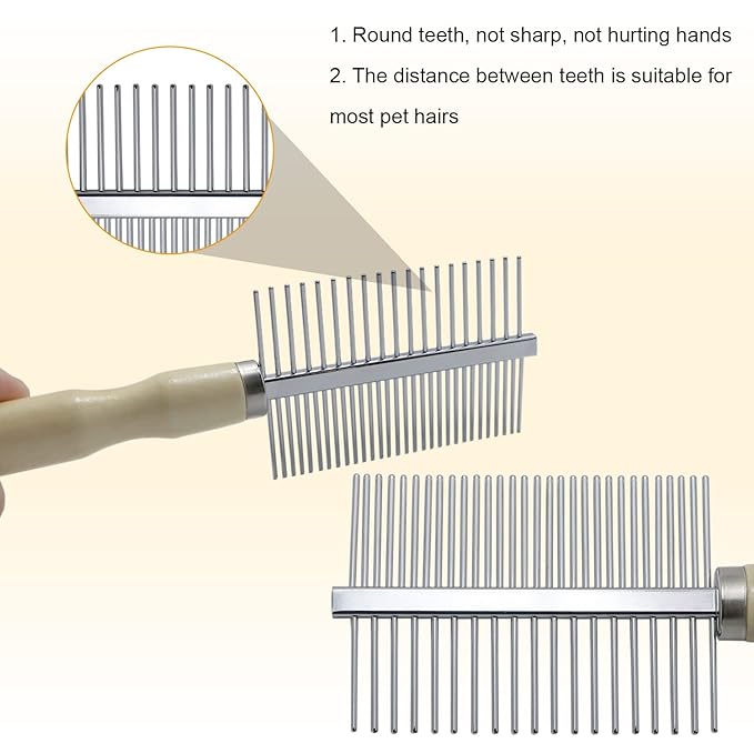 Wooden Handle Grooming Comb for Dogs Cats Pet（Double-Sided）