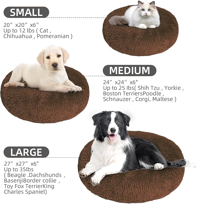 Dog Bed for Small Medium Large Dogs,27 Inch Calming Dogs Bed Machine Washable, Fluffy Round Pet Bed Non-Slip, Calming Soft Plush Donut Cuddler Cushion Self Warming for Puppy and Kitten