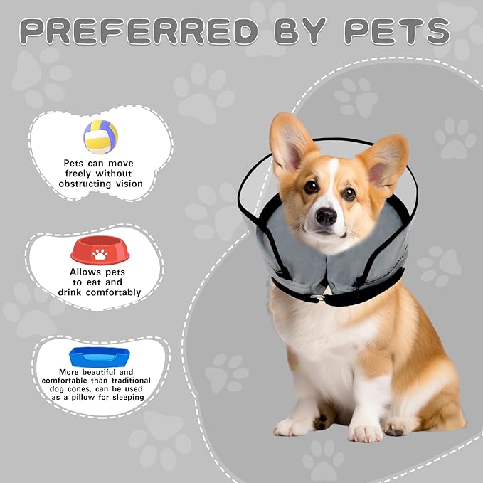 Dog Cone,Dog Surgery Collar,Dog Cones for Small Medium Large Dogs,Inflatable Cone for Dogs,Dog Cone Collar, Does not Impede Vision Dog Recovery Collar(XL Grey)