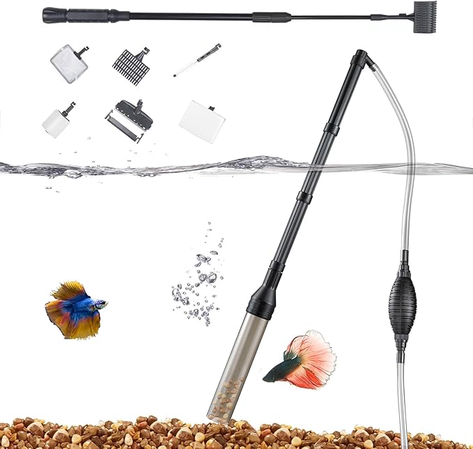 Carefree Fish Carbon Fiber Aquarium Cleaning Tools 6IN1 20~36Inches and Fish Tank Gravel Cleaner Water Changer Large