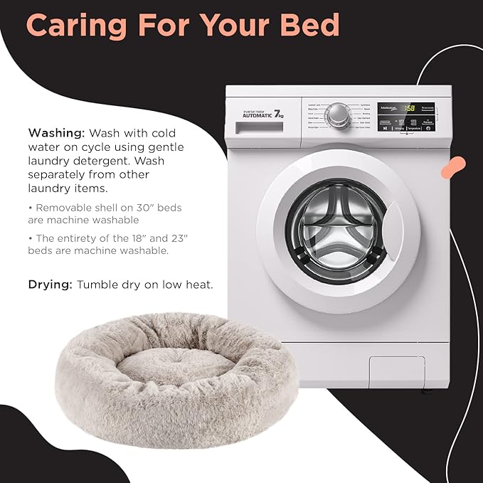 Best Friends by Sheri SnuggleSoft Faux Rabbit Fur Memory Foam Calming Donut Bed for Dogs and Cats, Brown, 30" x 30"