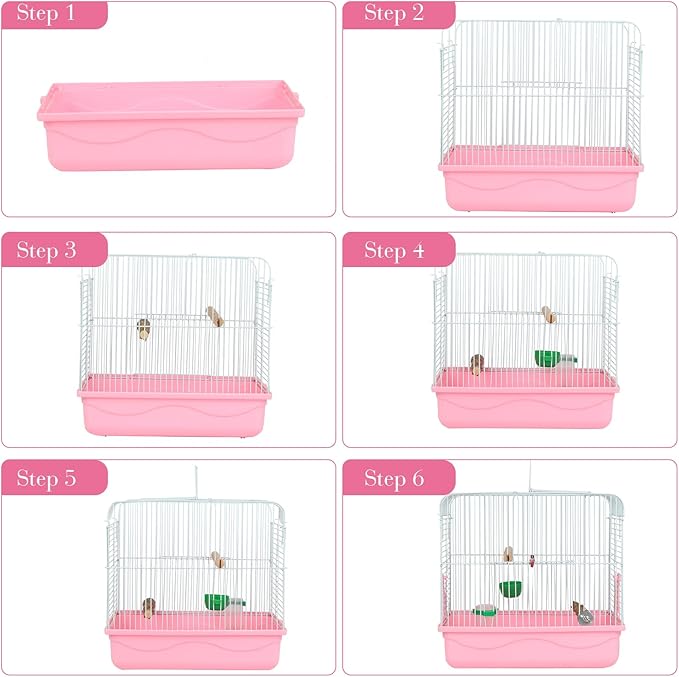 Travel Bird Cages for Cockatiels - Parrot Cage Starter Kit with Stand Accessories Birdcage Great for Parakeets Lovebirds Parrotlets Finches Canaries and More Small Birds(Pink)