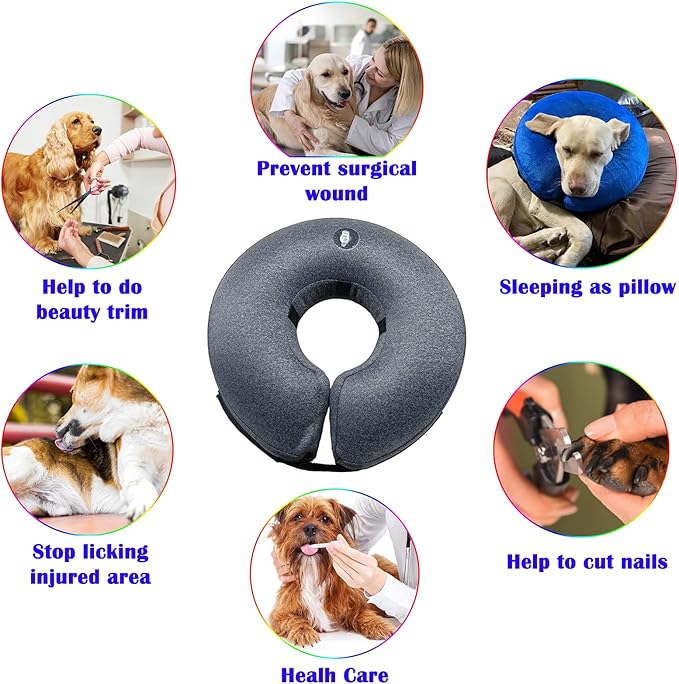 Katoggy Inflatable Dog Cone Collar for Dogs After Surgery, Soft Adjustable Blow up Donut Dog E-Collar for Small Medium Large Dog and Cats