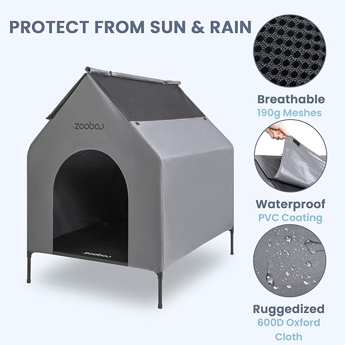 36" Large Dog House, Dog House for Large Dog Indoor or Outside, Weatherproof 600D PVC Dog House Outdoor, Featuring Breathable 2x1 Textilene Elevated Dog Bed, Easy Clean