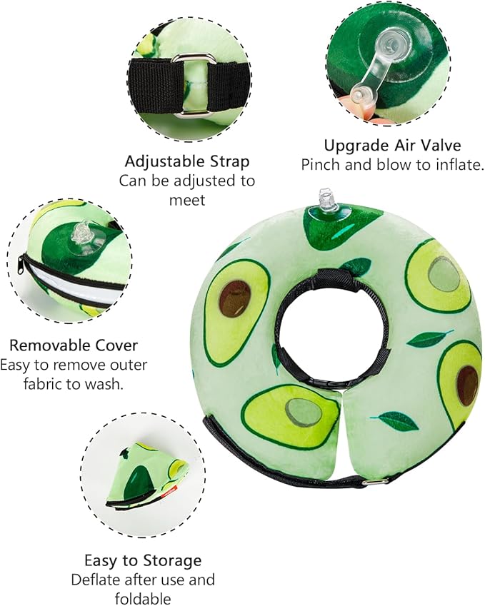 Dog Cone Collar for Small Medium Large Dogs for After Surgery, Pet Inflatable Neck Donut Collar Soft Protective Recovery Cone for Dogs and Cats - Alternative E Collar Does Not Block Vision - Green,S