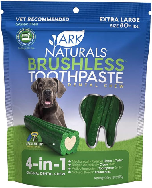 Ark Naturals Brushless Toothpaste, Dog Dental Chews for Extra Large Breeds, Freshens Breath, Unique Texture Helps Reduce Plaque & Tartar, 24oz, 1 Pack