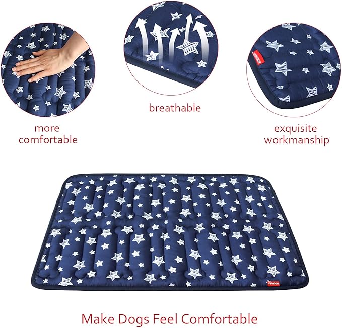 Dog Crate Mat (30" X 19"), Soft Dog Bed Mat with Cute Prints, Personalized Dog Crate Pad, Anti-Slip Bottom, Machine Washable Kennel Pad, Navy