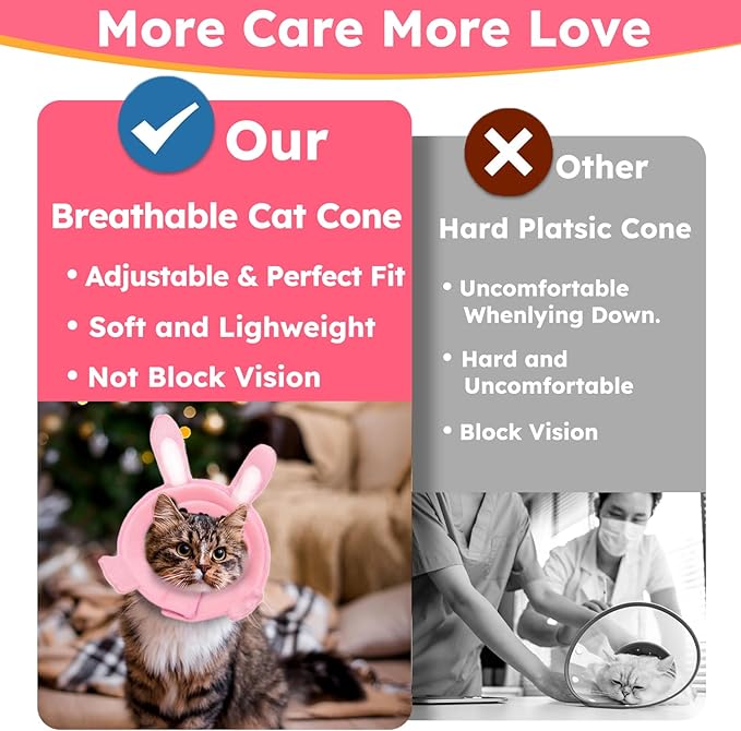 Cat Cone Collar Soft, Cute Cat Recovery Collar, Comfortable Cat Neck Cone for Wound Healing, Protective Pet Elizabethan Collar for Kitten Cat, Not Block Vision