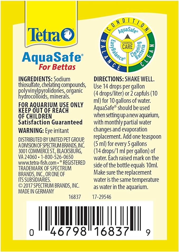 Tetra BettaSafe, aquarium Water Conditioner For Bettas, 1.69-Ounce, 50-Ml, Golds & Yellows, Model:16837