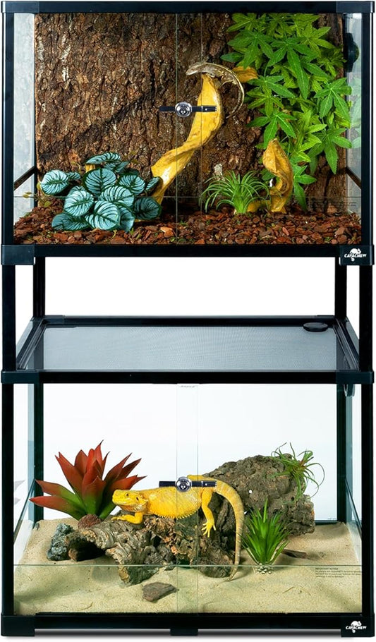 Double Stacked Reptile Tank 68 Gallon, Stackable Reptile Terrarium 24" x 18" x 44", Front Opening, Full Vision, Knock Down, Tall Glass Reptile Cage Habitat for Bearded Dragon, Lizard, Snake, Gecko