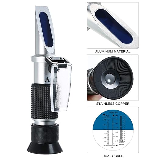 Clinical Refractometer Veterinary Hand-Held Refractometer Vet Veterinary Medicine RHC-300 Serum Protein Urine Density for pet Dog (Large Animal) and cat
