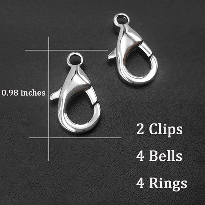 4 Sets Cat Bell for Dog Collar Charm TrainingPet Pendant Accessories with 2 Pack Stainless Steel Dog Tag Clips(2 Medium Silver)