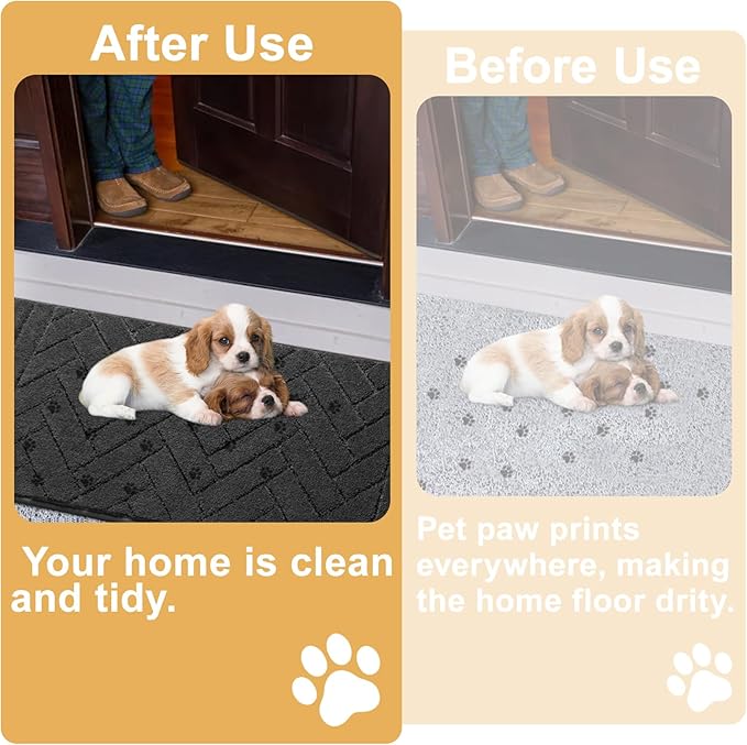 Tindbea Dog Mat for Muddy Paws,Absorbs Moisture Dirt Non-Slip Washable Mud Mat for Dogs,Soft Rubber Backing Front Inside Pet Rug for Entryway, Mud Dog Paws, Patio(20"x48",Charcoal)