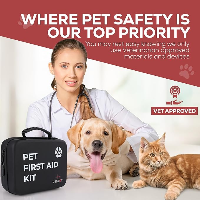 Dog first aid kit | Pet first aid kit for dogs and cats | 85 pieces with styptic clotting stick and bonus travel pouch | Dog emergency kit for home and travel | Dog medical kit (hard case)