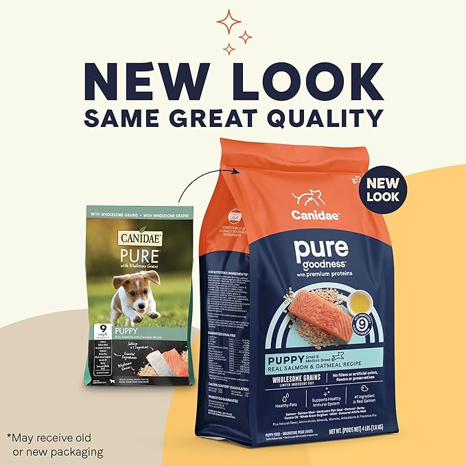 CANIDAE Pure PUPPY Real Salmon & Oatmeal Recipe Dry Dog 4 LB