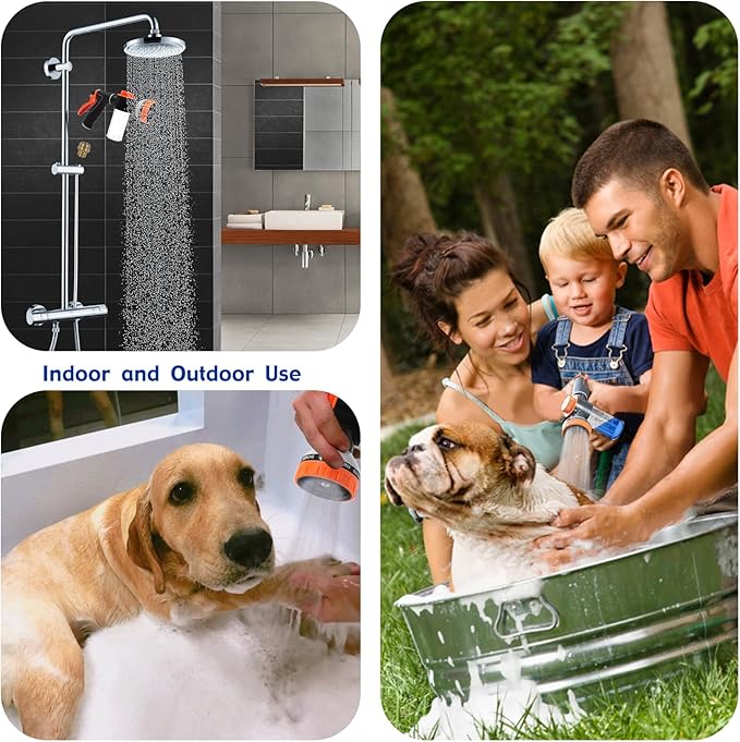 Dog Shower Attachment Sprayer Nozzles with 3/4” GHT Male x 1/2” NPT Male Connector for Garden Hose Dog Wash Sprayer with Soap Dispenser Hose Shampoo Nozzle Sprayer for Indoor Outdoor Pet Pup Dog Wash