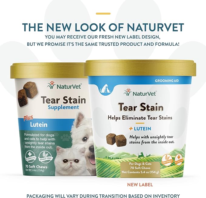 NaturVet – Tear Stain Plus Lutein – Eliminates Unsightly Tear Stains – Enhanced with Cranberry Extract, Marshmallow Root & Oregon Grape Root – for Dogs & Cats – 70 Soft Chews