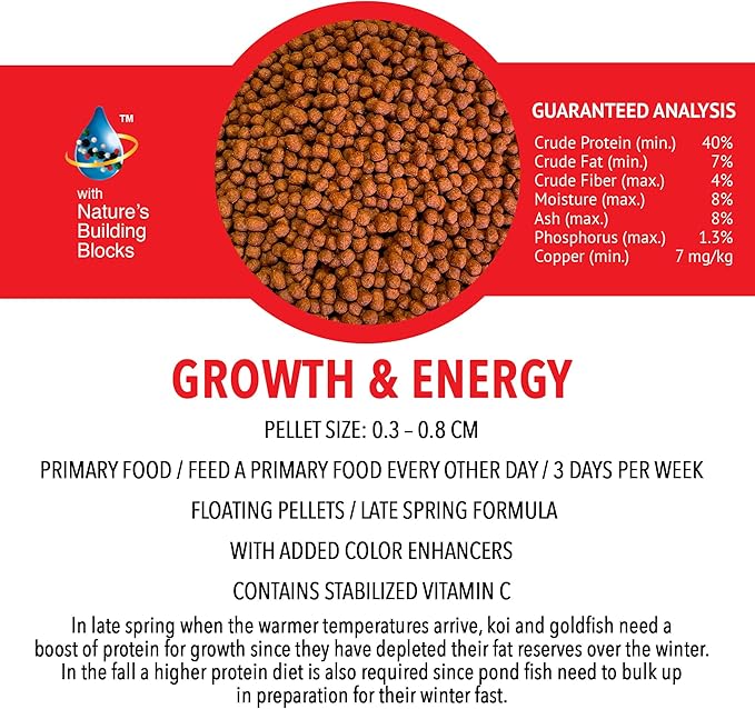 MICROBE-LIFT High Growth and Energy Floating Fish Food Pellets for Ponds, Water Gardens, and Fountains, Safe for Live Goldfish and Koi, 40 lbs