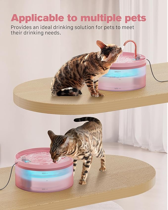 Pink Cat Water Fountain:with 6 Carbon Filters + 3 Sponge Filters - BEMOONY 108oz/3.2L Pet Water Fountain - Water Fountains Indoor Quiet Water Pump - Faucet Cat Fountain Suitable for Cats and Dogs