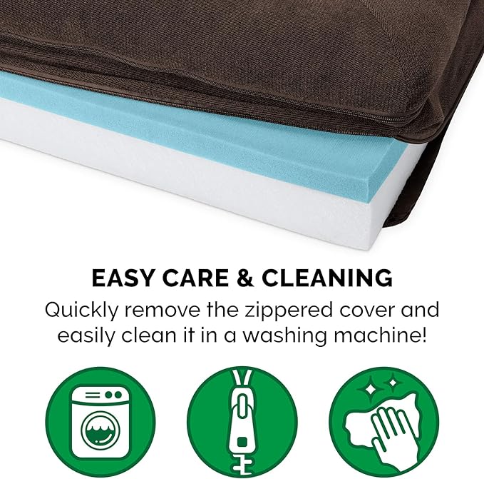 Furhaven Cooling Gel Dog Bed for Large Dogs w/ Removable Bolsters & Washable Cover, For Dogs Up to 125 lbs - Sherpa & Chenille Sofa - Coffee, Jumbo Plus/XXL