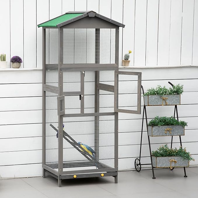 NicBex 65" Metal Bird Cage, Large Parakeet Cages with Stand,Pet Flight Birdcage for Parrot Lovebirds Finches Parakeets Budgie Parrotlet Conures,with Pull Out Tray and 2 Doors,Gray