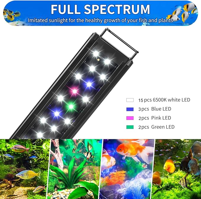 AQUANEAT LED Aquarium Light for 12 to 16 Inch Fish Tank, Auto On Off with Timer, Full Spectrum, Adjustable Brightness, Daylight Moonlight Mode, for Fresh Water Low-to-Mid Light Plants