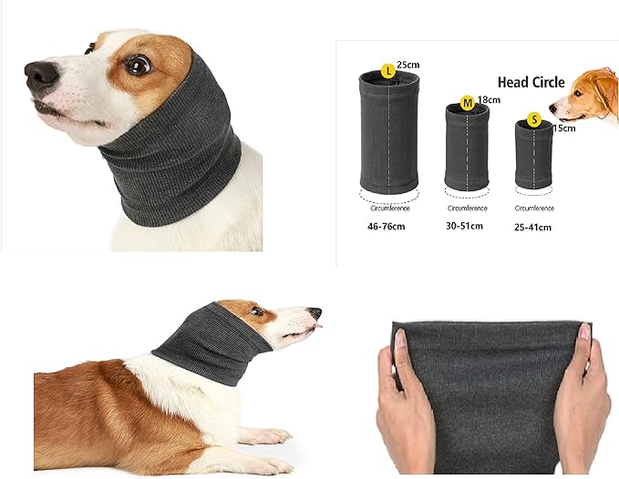 Ear Hematoma Dog, (2 Pack) Ear Muffs Snood Earmuffs No Wrap Ear Flap Soothing Hoodie for Dogs Grey+Purple L