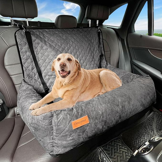 Dog Car Seat Pet Booster Car Seat for Small Mid Dogs, Dog Car Seat is Safe and Comfortable, and can be Disassembled for Easy Cleaning, Comfy Ultra Soft Car Travel Bed (Gray Soft Medium Dog Car Seat)