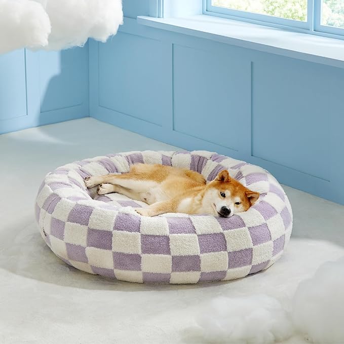 Lesure Donut Small Dog Bed - Round Cat Beds for Indoor Cats Anti-Anxiety Calming Pet Beds, Washable Cute Modern Beds with Teddy Sherpa Plush & Anti Slip Bottom Purple