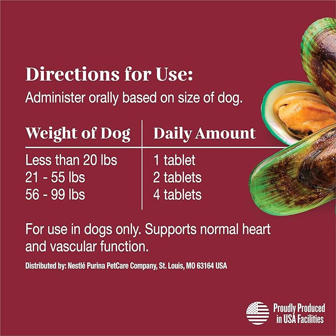 Dog Heart Supplements Heart Health Chewable Tablets with Taurine and Green-Lipped Mussels - 4.02 oz. Canister