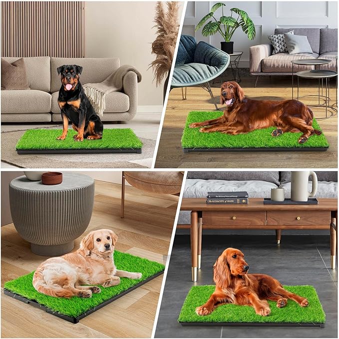 Dog Grass Potty，Dog grass pee pad，Indoor/Outdoor Portable Pet Loo with Tray，Medium Reusable Pet Litter Box Training Pads Toilet Tray with 2 Pcs Dog Grass Pee Pads for Replacement（ 29"x20"）