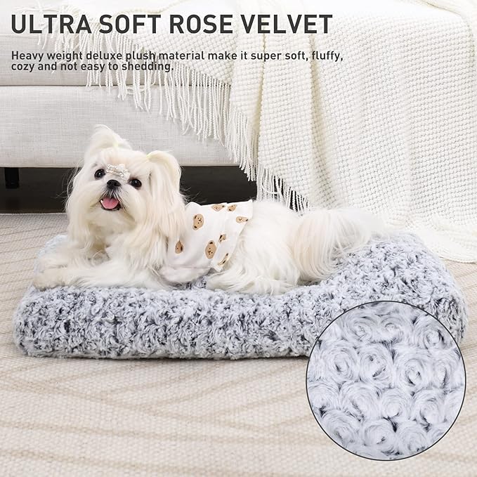 KSIIA Washable Dog Bed Deluxe Plush Dog Crate Beds Fulffy Comfy Kennel Pad Anti-Slip Pet Sleeping Mat for Large, Jumbo, Medium, Small Dogs Breeds, 17" x 12", Gray