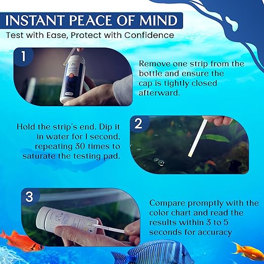 Aquarium Ammonia Test Strips | Fast and Accurate Water Quality Ammonia Testing Kit for Saltwater & Freshwater Aquariums & Fish Tanks – Ammonia Test Kit for Aquarium Helps Keep Fish Safe (100 Strips)