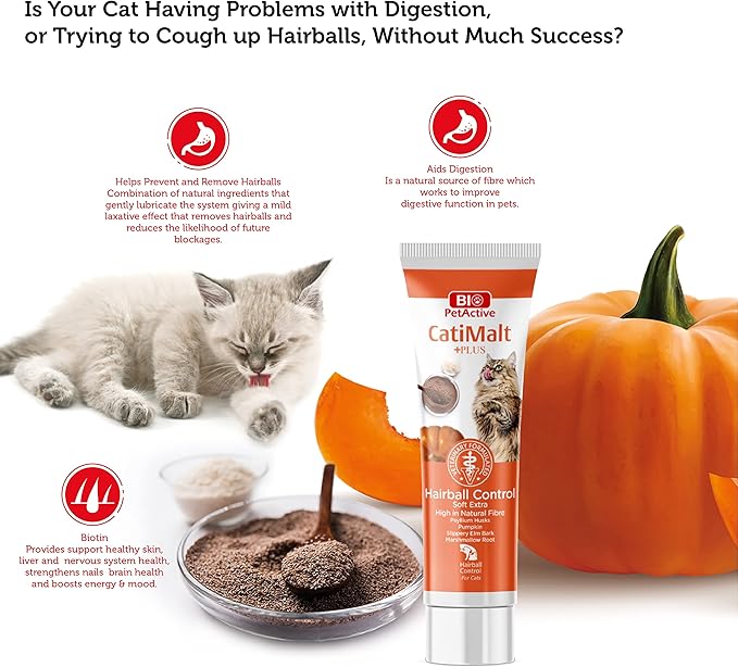 Bio Pet Active CatiMalt +Plus All Natural Hairball Remedy for Cats with Tasty Pumpkin Flavor