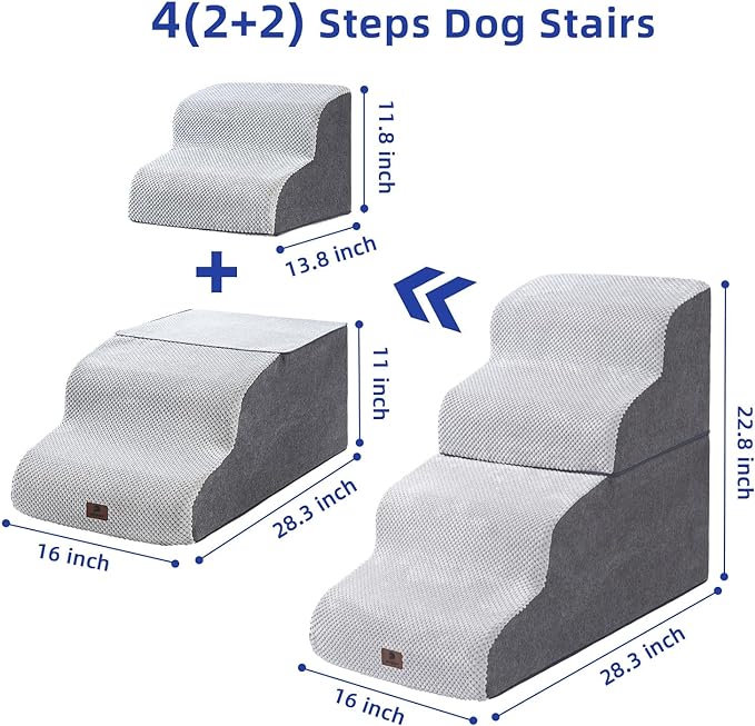 Dog Stairs Ramp for High Beds and Couch,Curved Dog Steps for Small Dogs and Cats Pet Stairs Non-Slip Balanced Portable Pet Step Indoor, 4 Steps,Grey