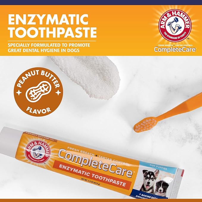 Arm & Hammer for Pets Complete Care Puppy Dental Kit | includes 2.5 oz Dog Toothpaste in Peanut Butter Flavor, Small Dog Toothbrush for Small Dogs and Puppies, and Microfiber Finger Brush