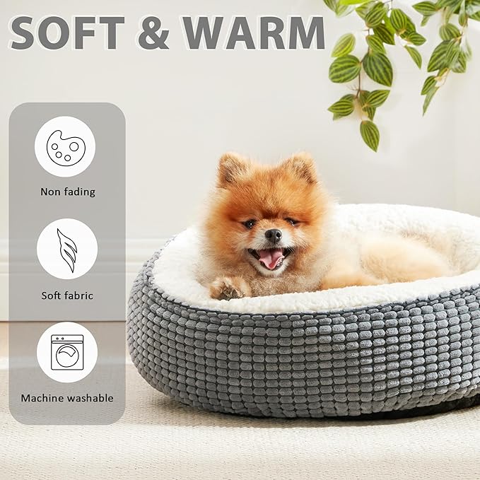 Love's cabin Round Donut Cat and Dog Cushion Bed, 20in Pet Bed for Cats or Small Dogs, Anti-Slip & Water-Resistant Bottom, Soft Durable Fabric Pet beds, Washable Luxury Cat & Dog Bed Grey Particle