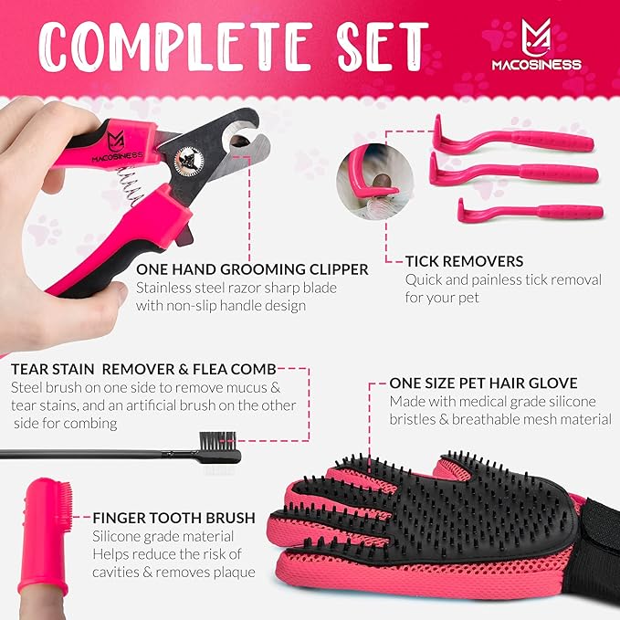 Pet Grooming Hammock for Nail Trimming - Complete Groomers Helper Set for Pet - Dog Grooming Hammock with Hook - Cat Nail Clipper - Dog Hammock for Nail Clipping (M, Pink with black paws)