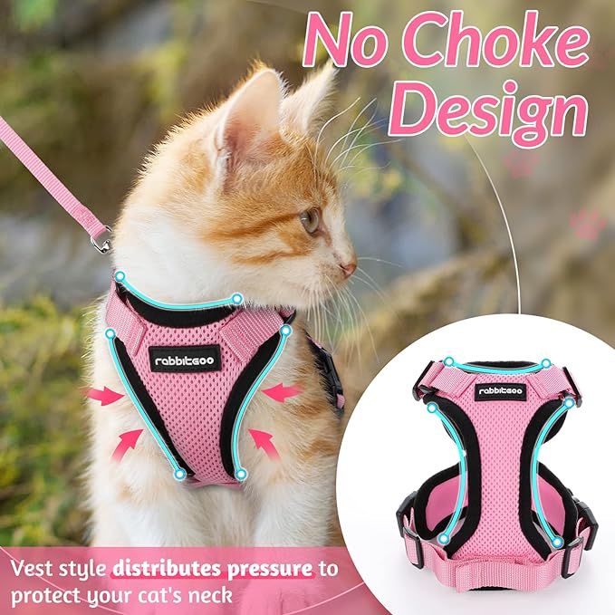 rabbitgoo Cat Harness and Leash for Walking, Escape Proof Soft Adjustable Vest Harnesses for Cats, Easy Control Breathable Reflective Strips Jacket, Pink, XXS