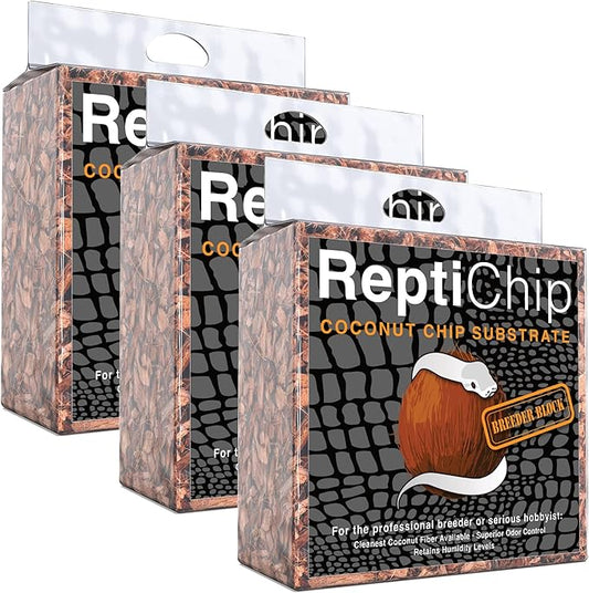 ReptiChip Reptile Substrate Coconut Chip Bedding 72 Quart Compressed Organic Coco Husk Block for Snake Habitat, Ball Python Terrarium, Turtle Tanks, Tortoise Enclosure (3 Pk)