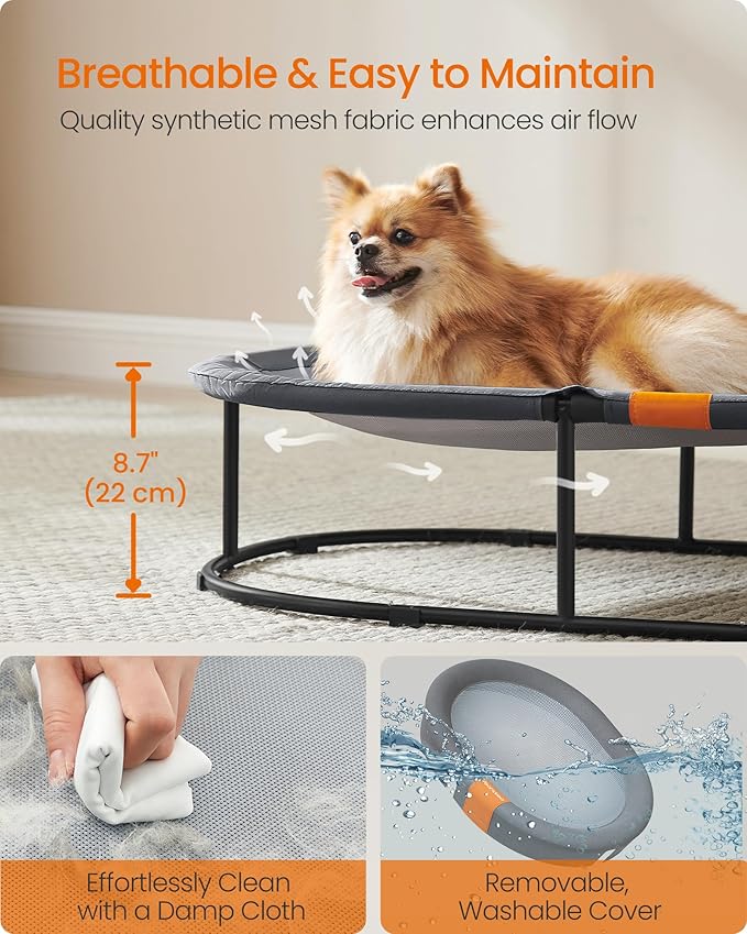 Feandrea Pet Bed, Elevated Dog Bed for Small, Medium Dogs, Cat Bed for Multiple Cats, with Removable Washable Mesh, for Pets up to 40 lb, Oval, Gray UPCB003G01
