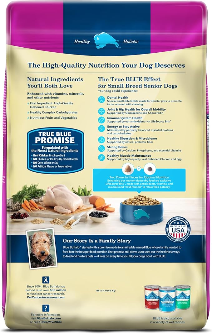 Blue Buffalo Life Protection Formula Small Breed Senior Dry Dog Food, Supports Joint Health and Immunity, Made with Natural Ingredients, Chicken & Brown Rice Recipe, 15-lb. Bag