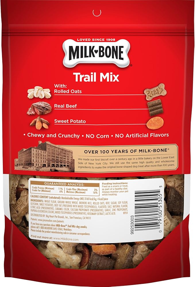 Milk-Bone Trail Mix Chewy & Crunchy Dog Treats, Real Beef & Sweet Potato, 20 Ounce (Pack of 2)