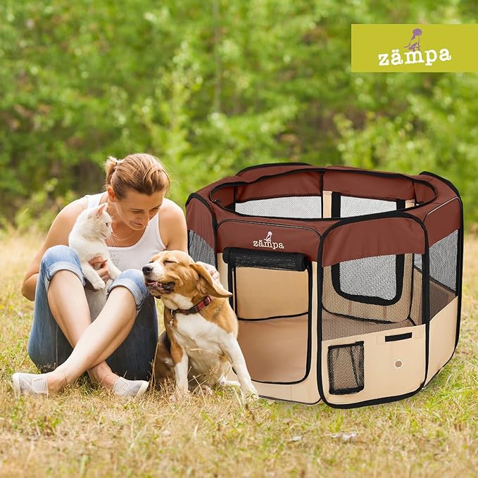 Zampa Puppy Playpen Small 36"x36"x24" Portable Pop Up Playpen for Dog and Cat, Foldable | Indoor/Outdoor Kitten Pen & Travel Pet Carrier + Carrying Case.