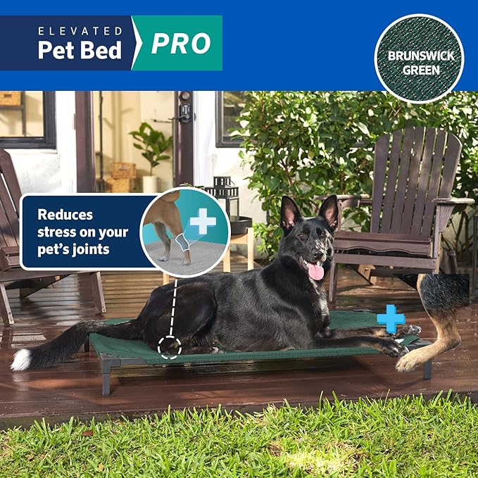 COOLAROO Cooling Elevated Dog Bed PRO, Standard, Fits in 48In Crate, Easy Assembly Frame, Brunswick Green.