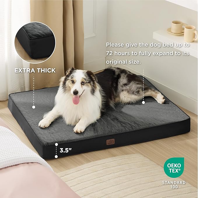 Bedsure Large Orthopedic Dog Bed for Large Dogs - Memory Foam Dog Beds, 2-Layer Thick Pet Bed with Removable Washable Cover and Waterproof Lining (36x27x3.5 Inches), Dog Mattress, Black
