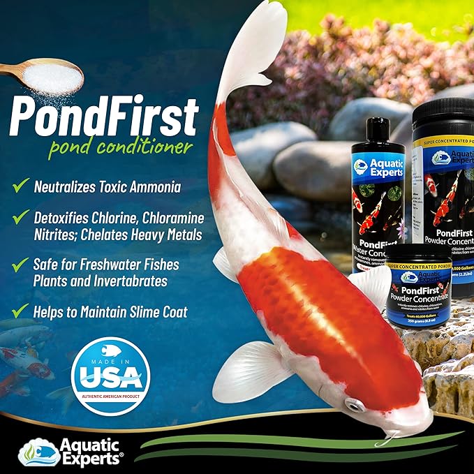 PondFirst Pond Water Conditioner - Concentrated Instant Dechlorinator for Fish Ponds, Makes Water Safe for Koi and Goldfish, Made in The USA, Aquatic Experts (1 Pack) (2 Liters)