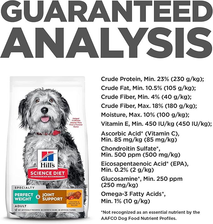 Hill's Science Diet Perfect Weight & Joint Support, Adult 1-5, Large Breed Weight Management & Joint Support, Dry Dog Food, Chicken & Brown Rice, 25 lb Bag