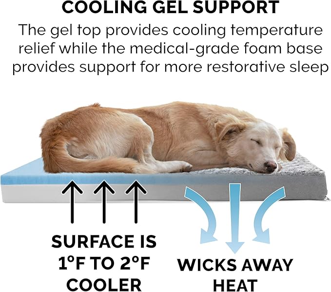 Furhaven Cooling Gel Dog Bed for Medium/Small Dogs w/ Removable Washable Cover, For Dogs Up to 35 lbs - Ultra Plush Faux Fur & Suede Mattress - Gray, Medium
