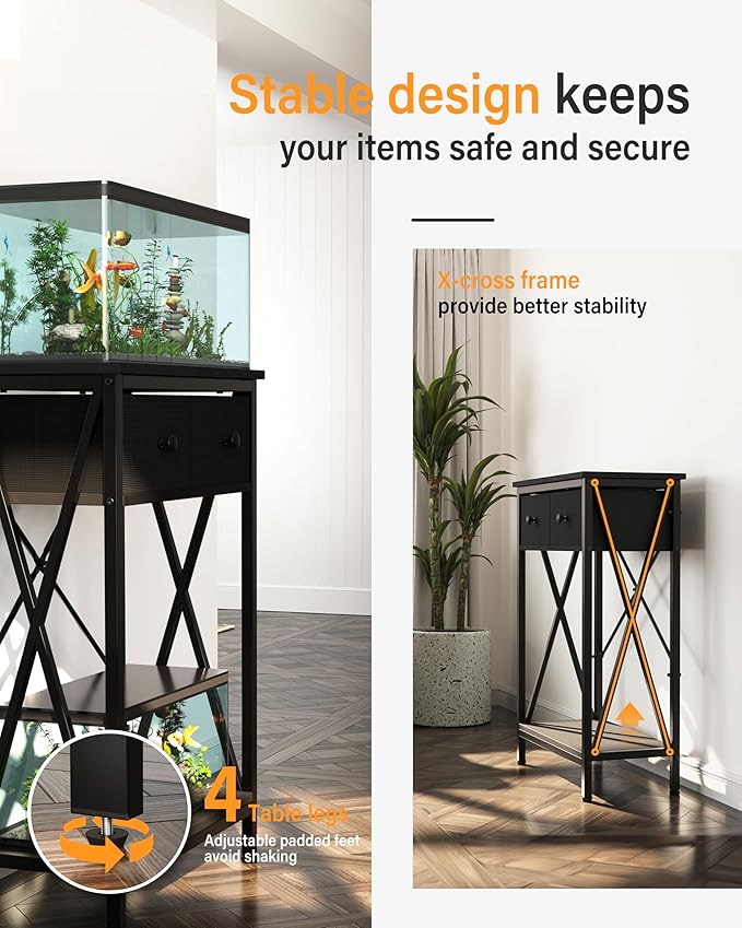 FILKO Aquarium Stand 5-10 Gallon, Metal Gallon Fish Tank Stands with Accessories Storage, Turtle/Reptile Terrariums Table,Breeder Tank Stand,Easy to Assemble(Tank not Included) (Black, 10 Gallon)